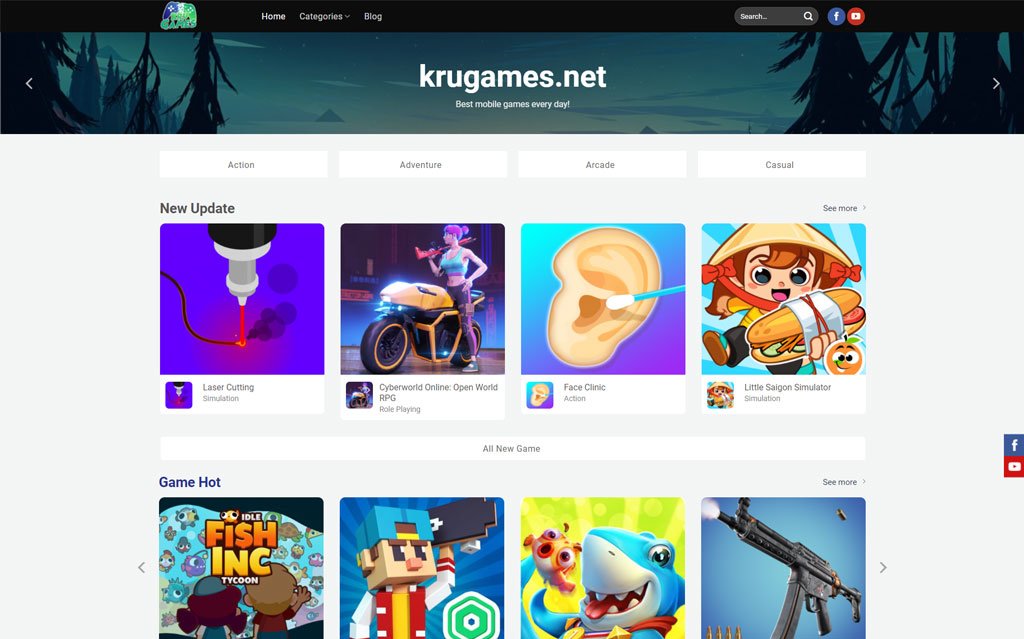 Mẫu website game Krugames