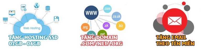 Tặng kèm domain, hosting, email khi thiết kế website