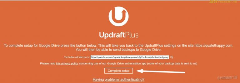 Cài đặt cấu hình google drive cho Updraftplus