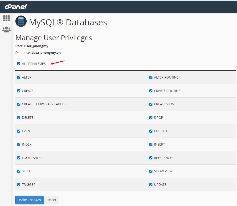 phân quyền cho user trong database mysql