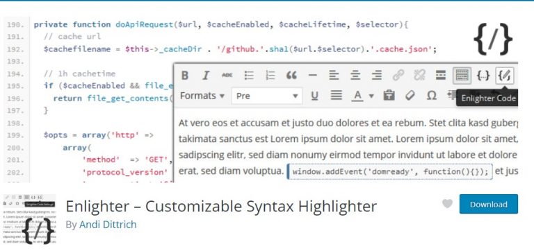 Enlighter – Customizable Syntax Highlighter