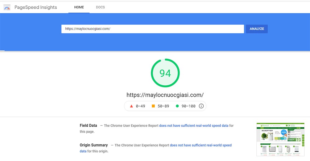 Kiểm tra tốc độ website với google insight
